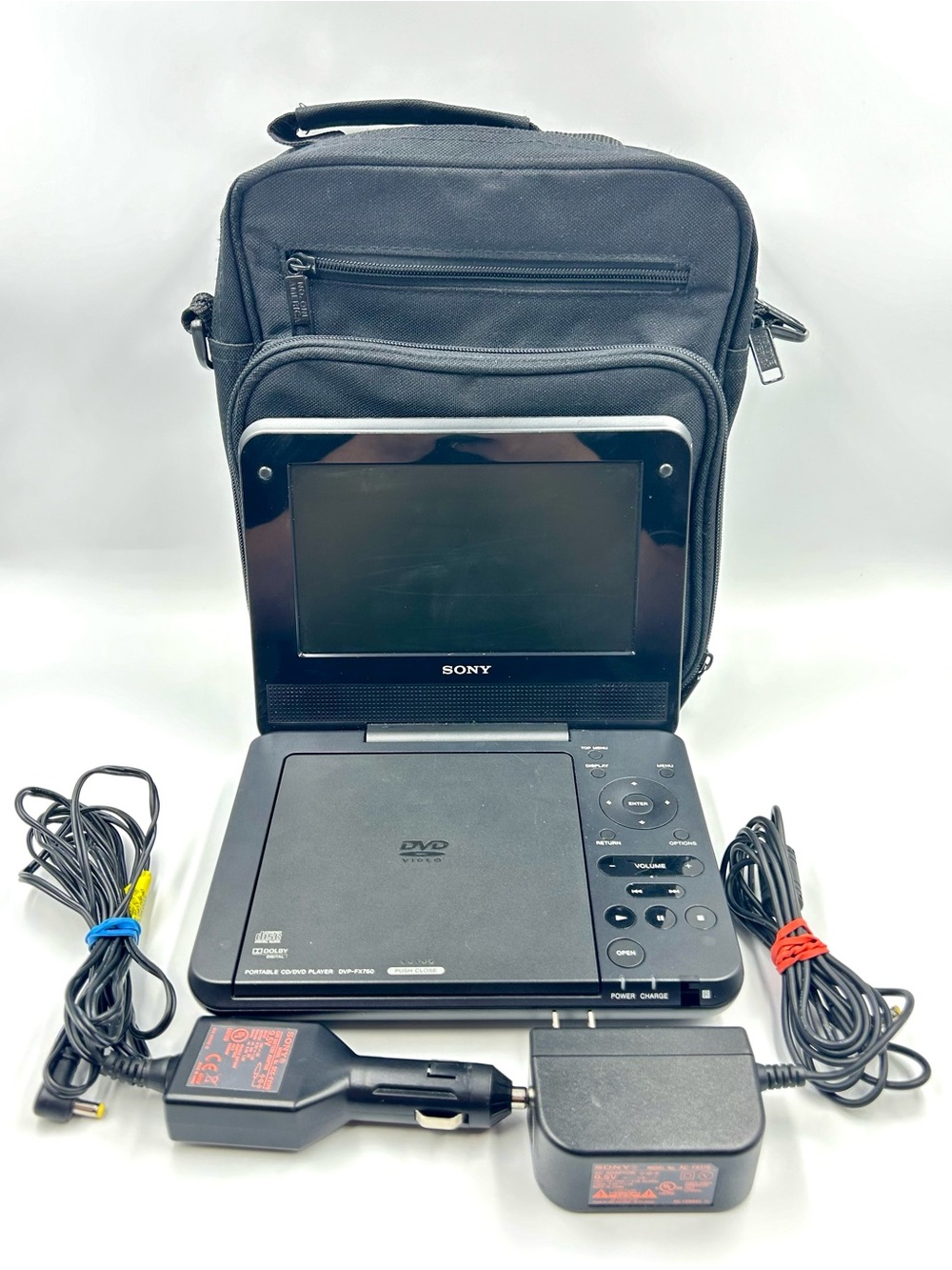 Sony DVP-FX750 7 Inch Portable DVD Player w/ Adapters Case Bundle Tested